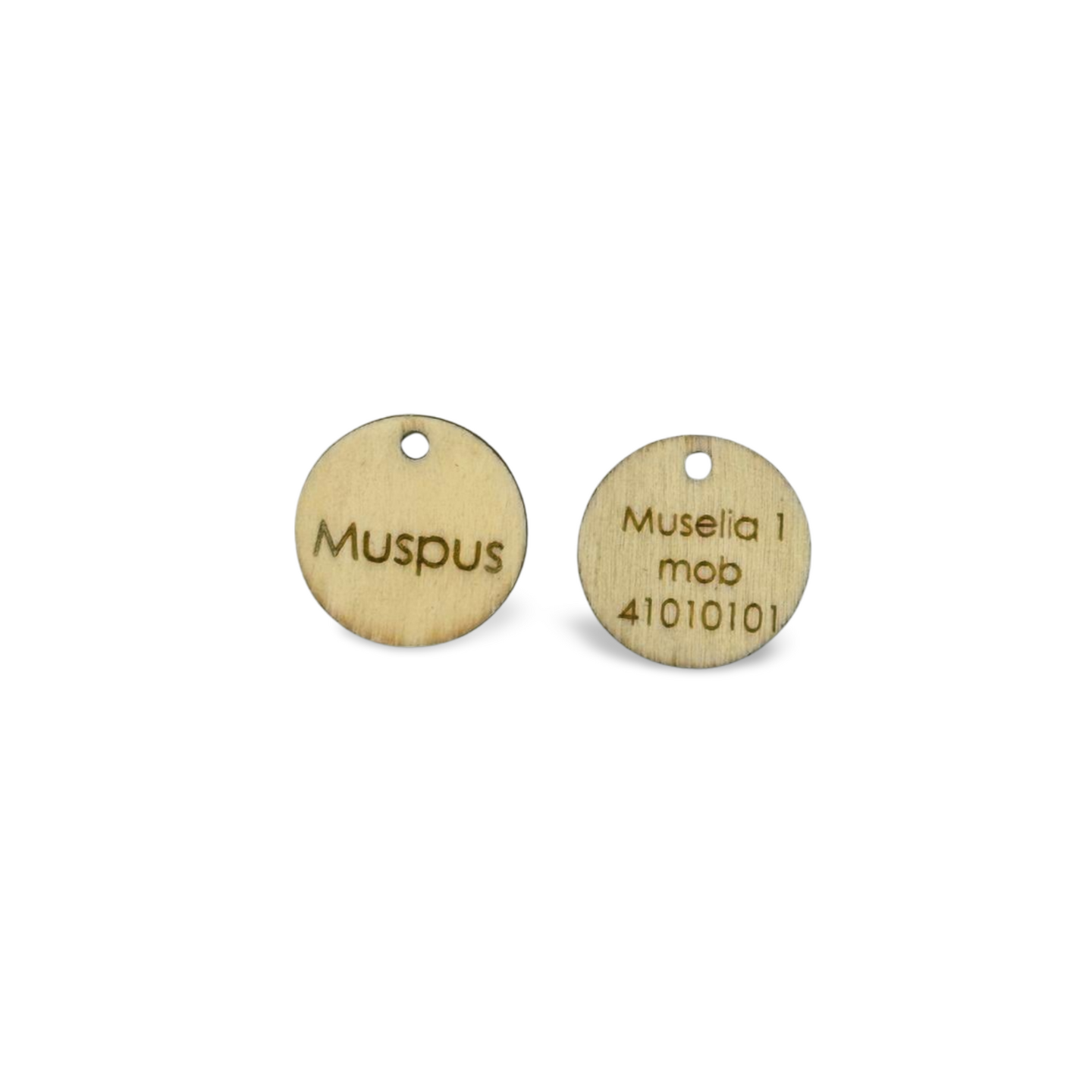 Engraved tag in eco-friendly basswood (25 mm) – with name and number