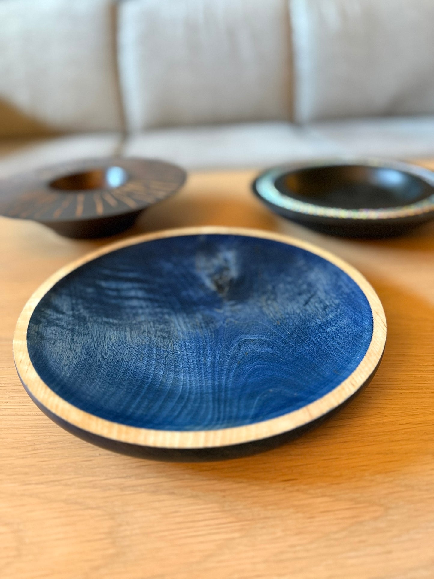 Hand-turned platter in royal blue