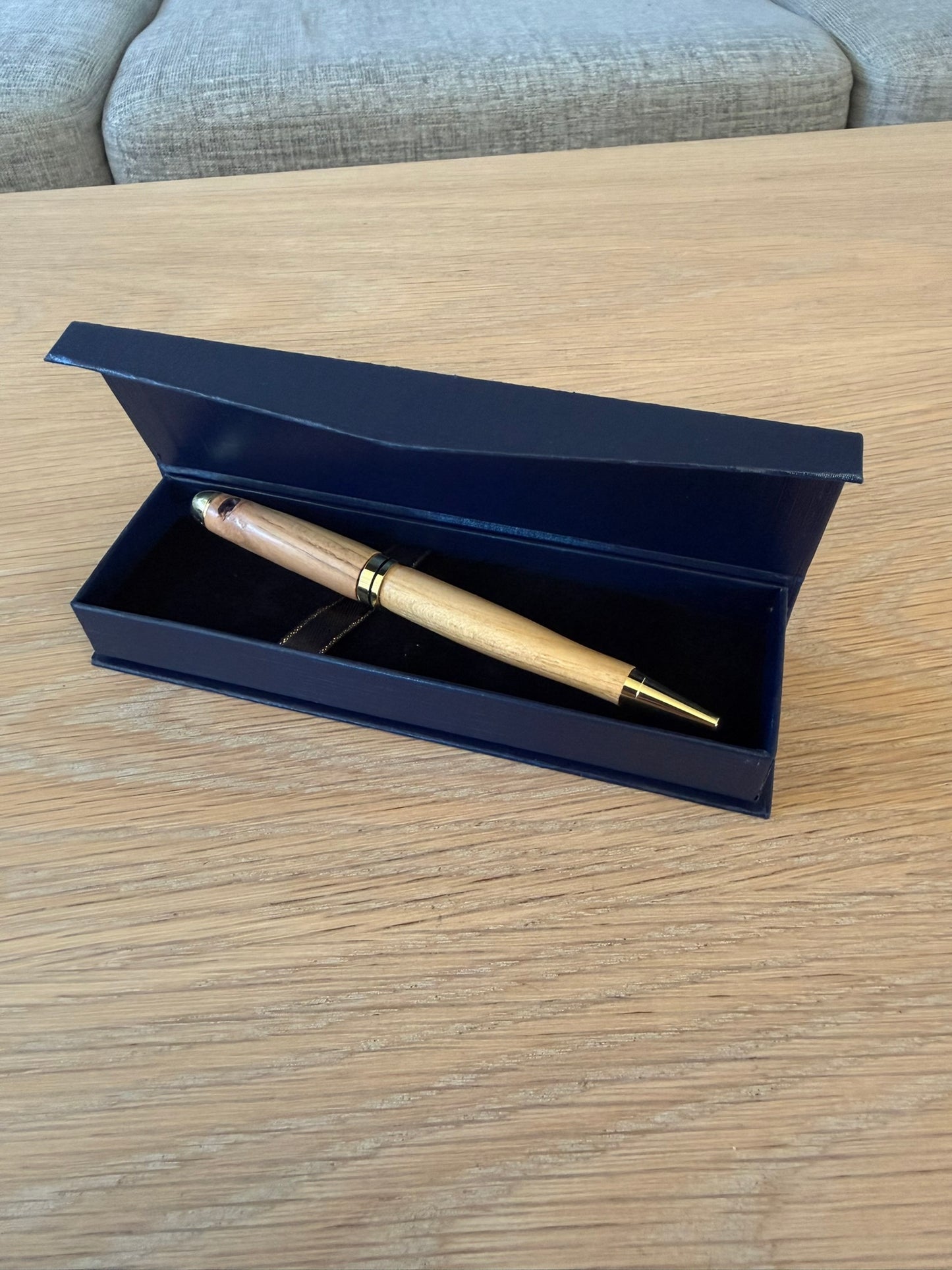 Hand-turned fruitwood pen with 24k gold plating