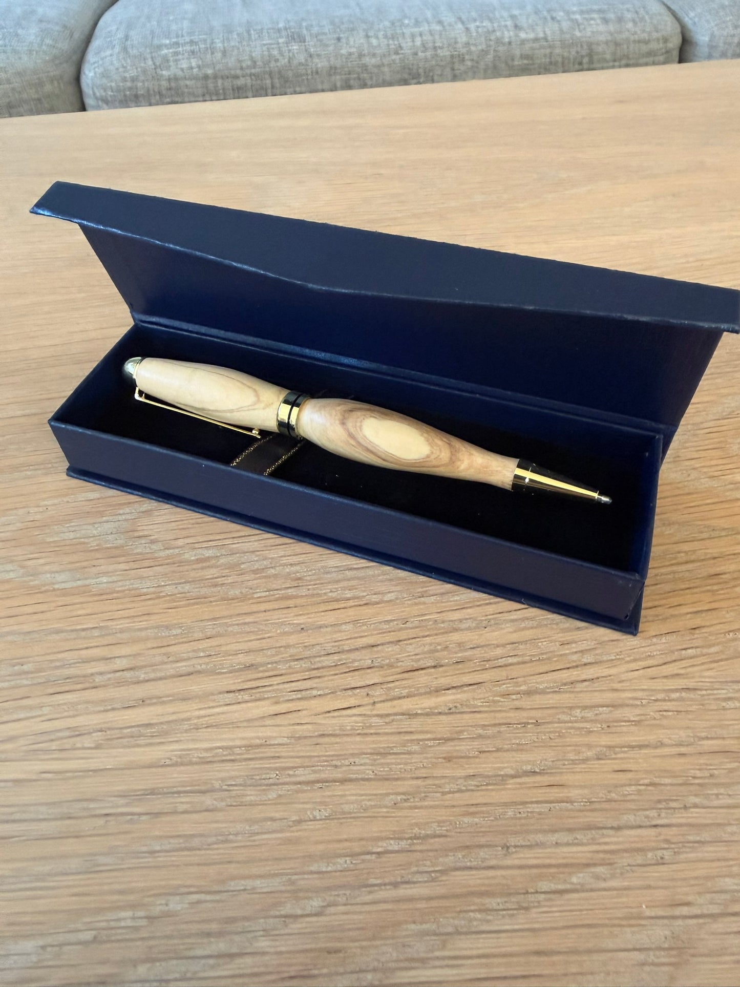 Hand-turned olive wood pen with 24k gold plating