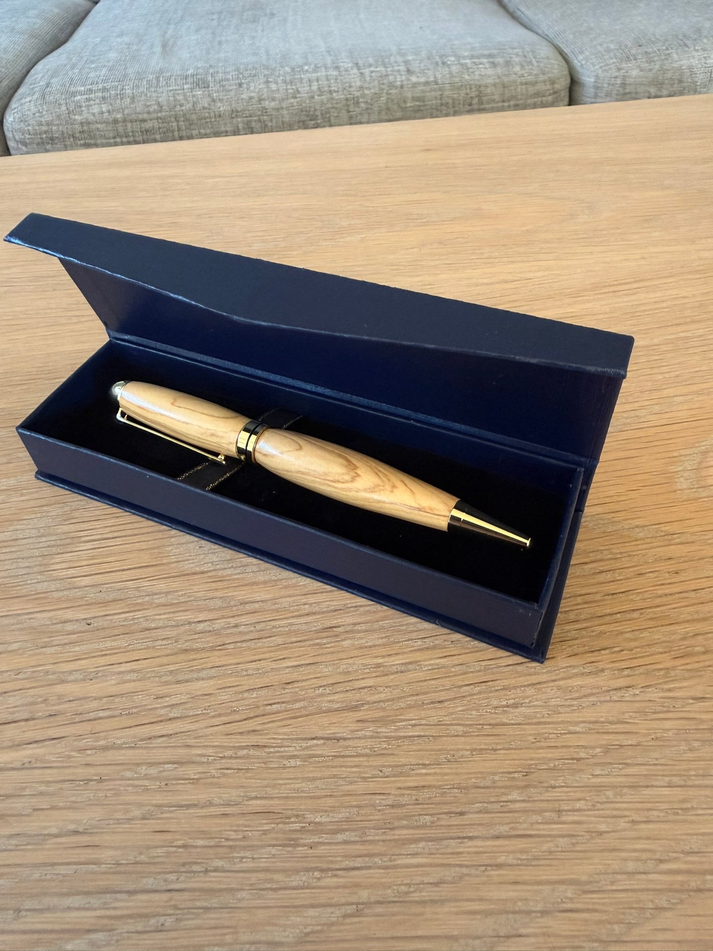 Hand-turned olive wood pen with 24k gold plating