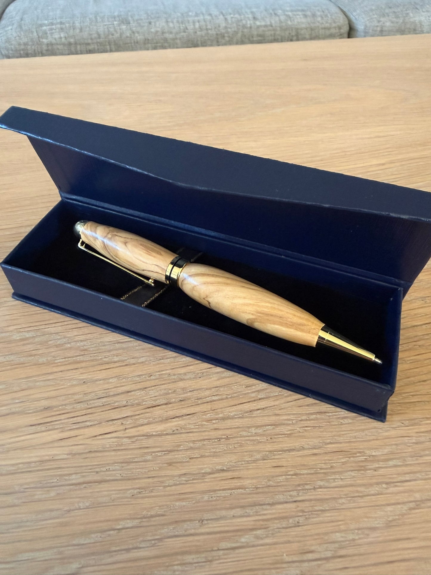 Hand-turned olive wood pen with 24k gold plating