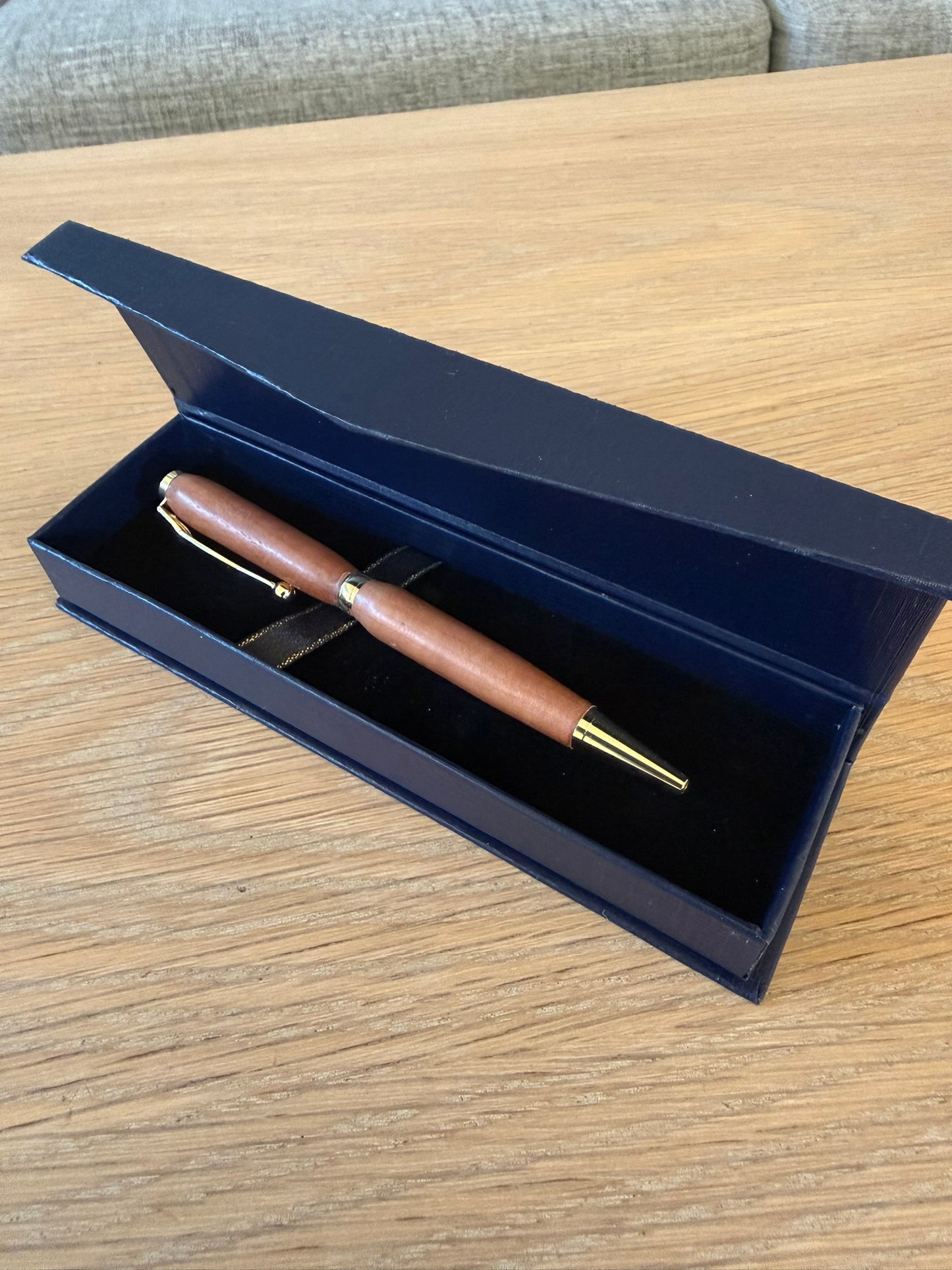 Hand-turned pear wood pen with 24k gold plating