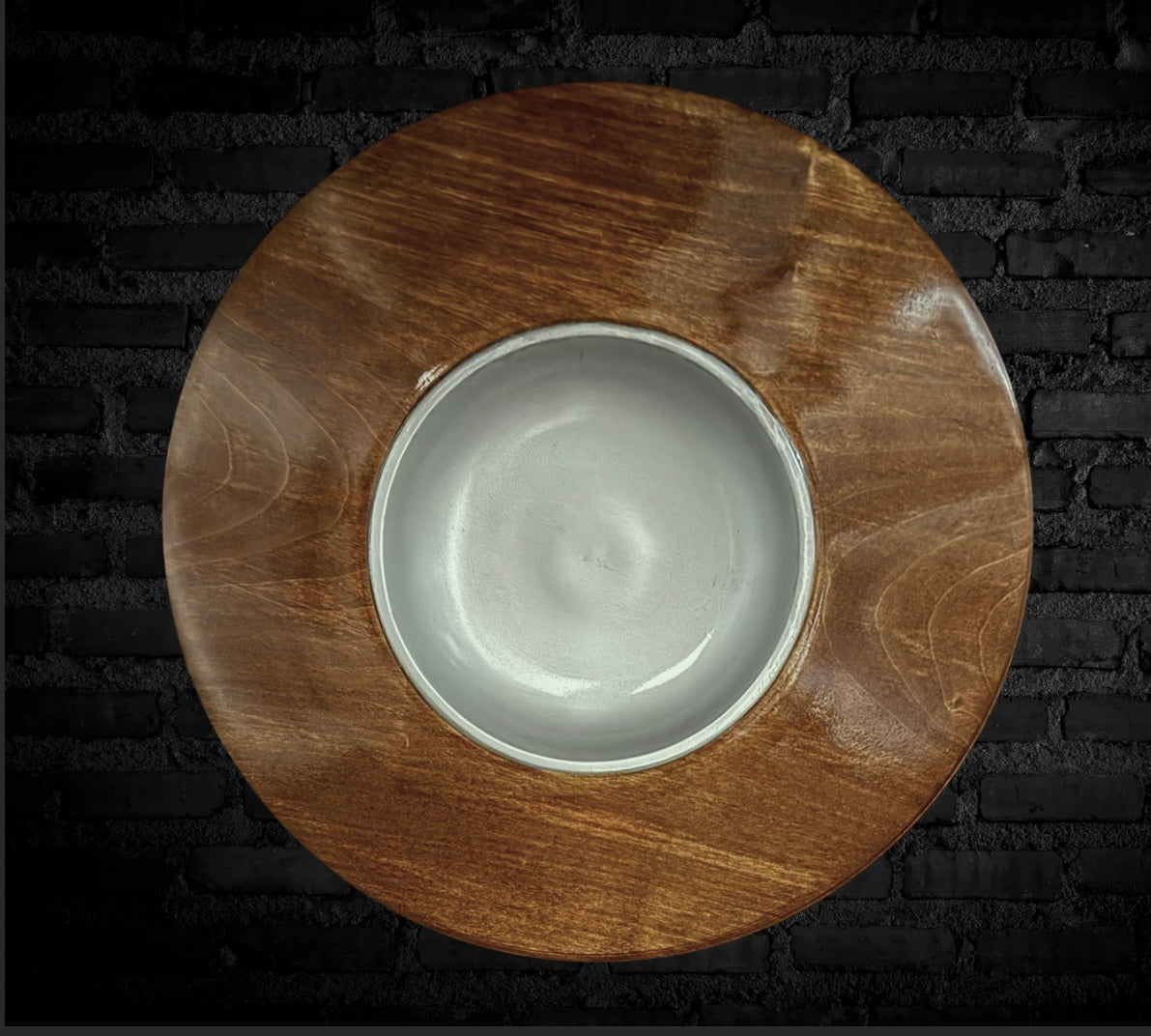 Unique turned decorative platter (29 cm) – stained in teak and silver, made of maple wood