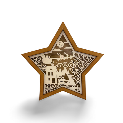 Wooden Christmas star – laser-cut with LED lights and five unique designs