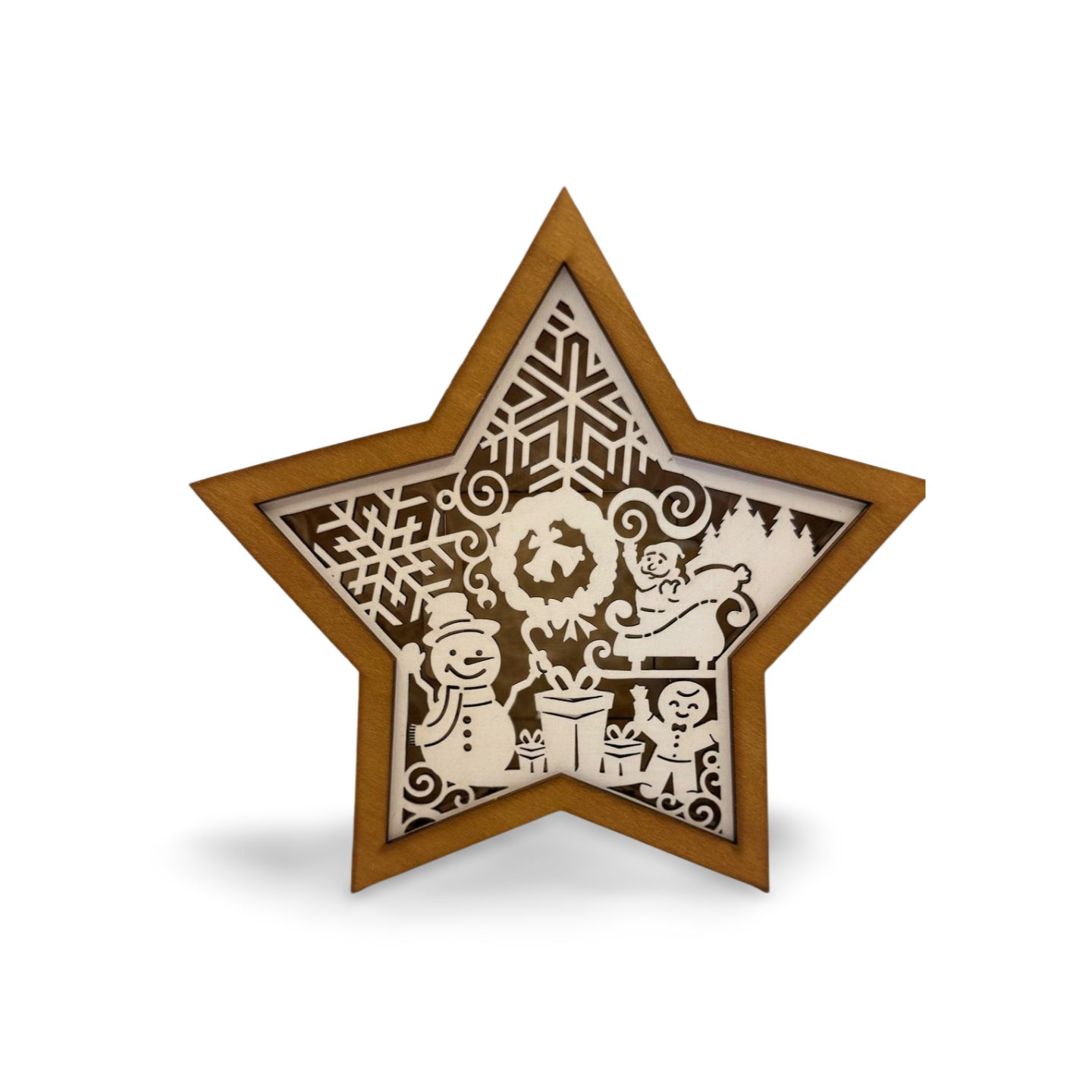 Wooden Christmas star – laser-cut with LED lights and five unique designs