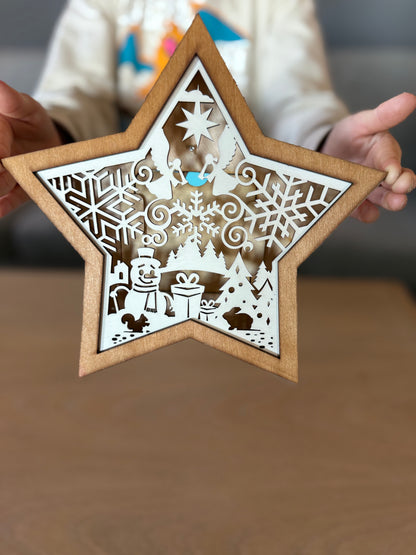 Wooden Christmas star – laser-cut with LED lights and five unique designs