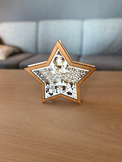 Wooden Christmas star – laser-cut with LED lights and five unique designs