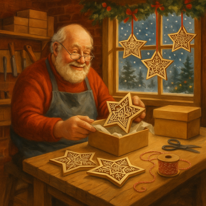 Wooden Christmas star – laser-cut with LED lights and five unique designs