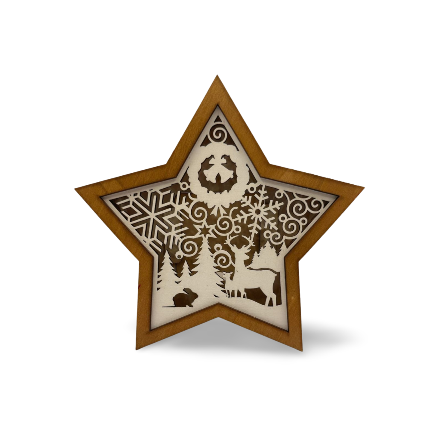 Wooden Christmas star – laser-cut with LED lights and five unique designs