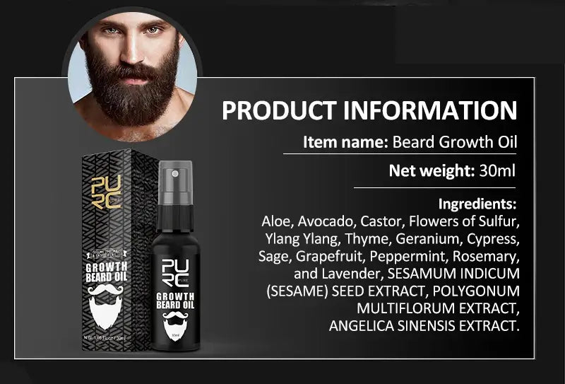 PURC Beard Growth Oil Hair Growth Products for Men Rosemary Oil Beard Fast Regrowth Nourishing Enhancer Treatment Hair