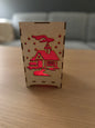 Square wooden Christmas lantern with red tissue paper – laser-cut decoration (25 cm)