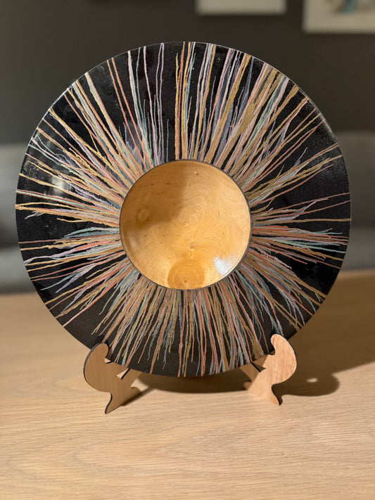 Dreid pyntefat i ibenholt – 32 cm – håndlaget med fargestriper og blank finish