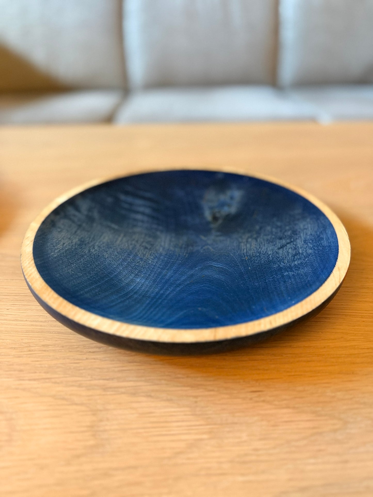 Hand-turned platter in royal blue