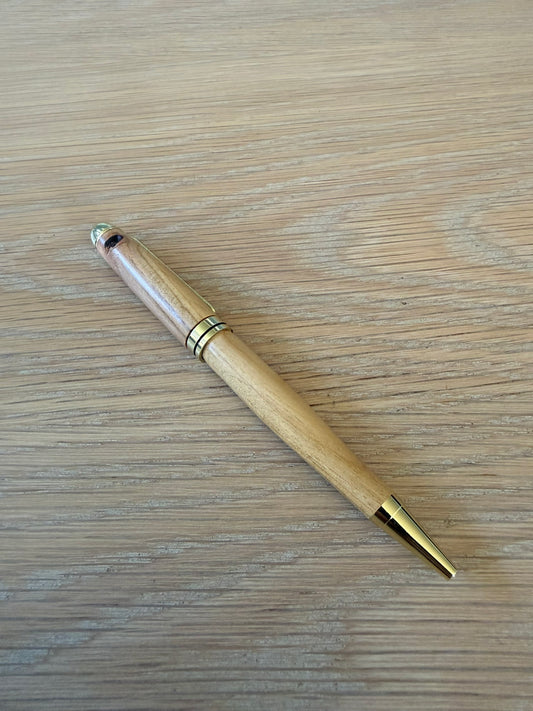 Hand-turned fruitwood pen with 24k gold plating