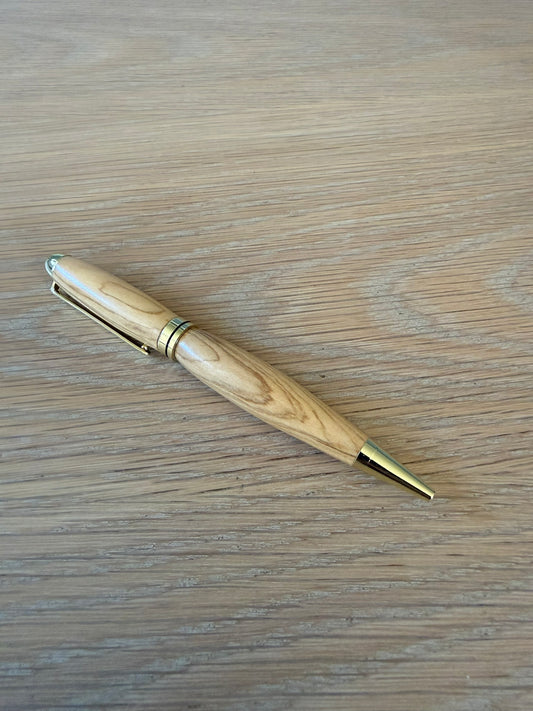 Hand-turned olive wood pen with 24k gold plating
