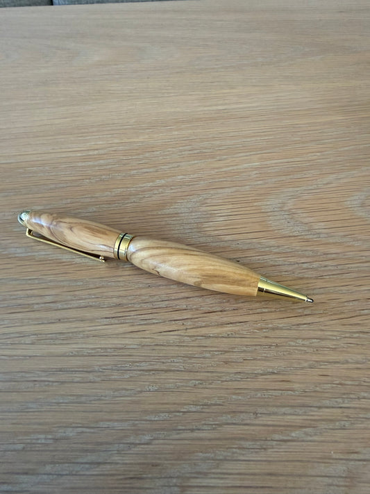 Hand-turned olive wood pen with 24k gold plating