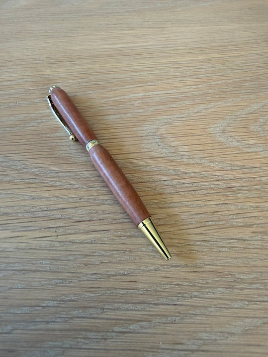 Hand-turned pear wood pen with 24k gold plating