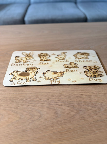 Farm Animals – Montessori-Inspired Wooden Activity Puzzle