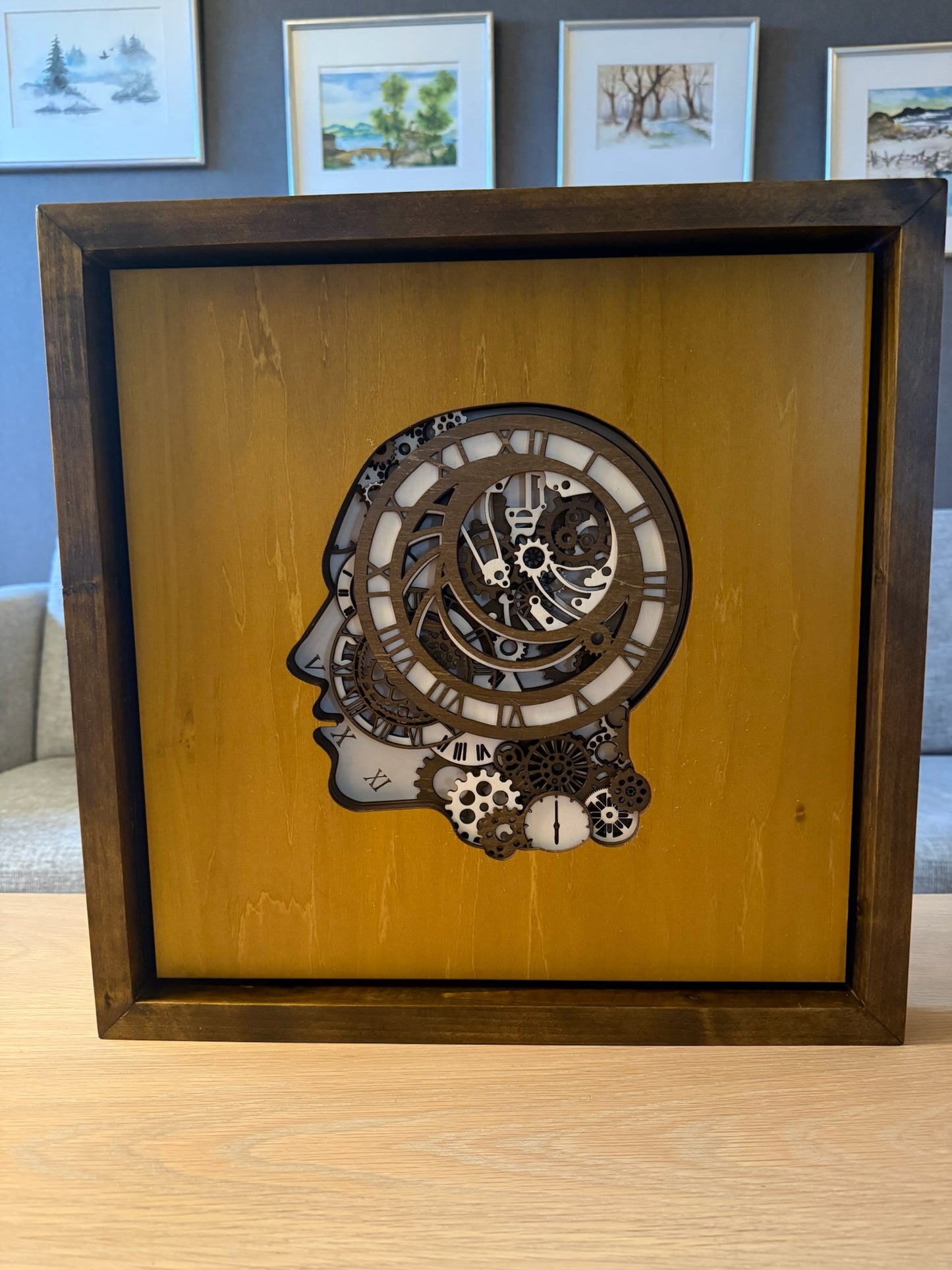 Cogito Chronometron (Tanker gjennom tid) – 7-lags mandala i antikk eik og offwhite (45x45 cm)