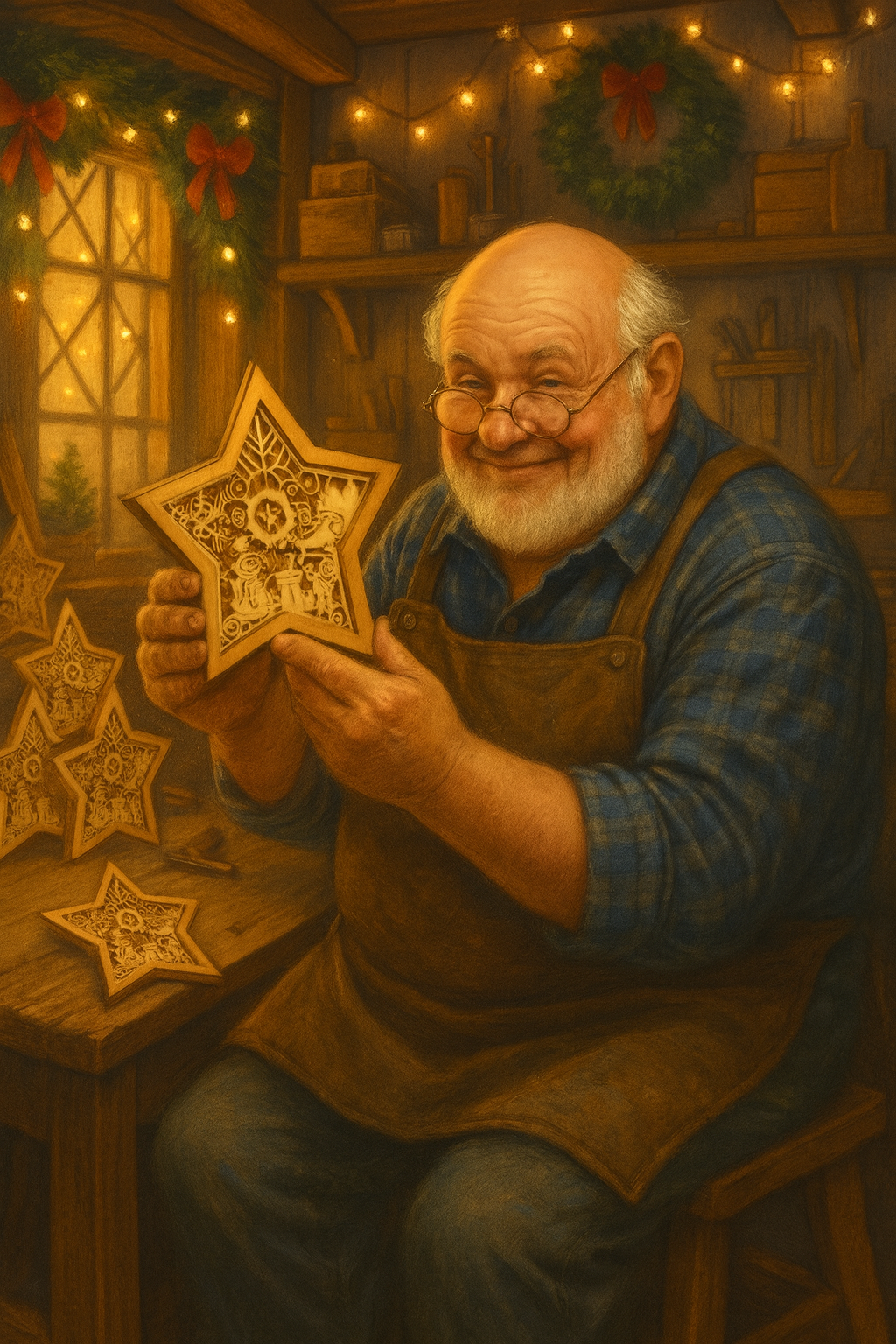 Wooden Christmas star – laser-cut with LED lights and five unique designs