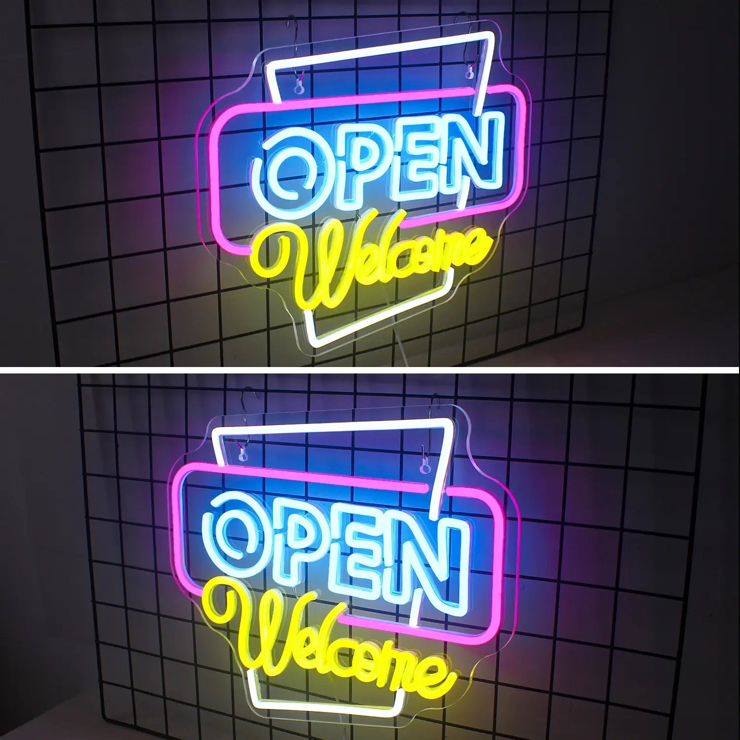 Open Welcome Neon Signs for Wall Decor Neon Light Up Open Sign with USB Powered for Business Bar Shop Salon Hotel Neon