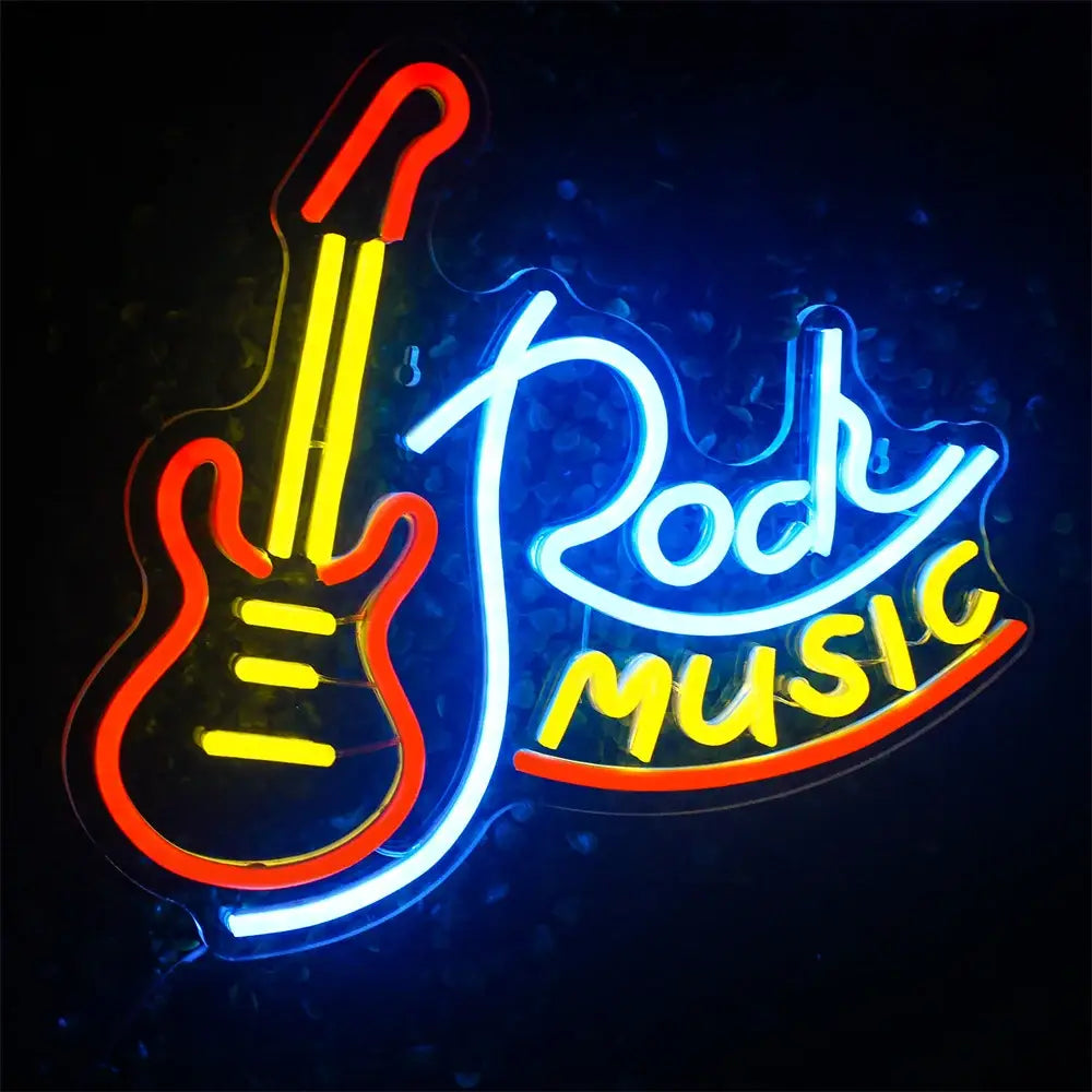 Rock Music Neon Signs Guitar Neon Signs Wall Decor USB Led Art Signs for Bedroom Music Party Rock Studio Bar Disco