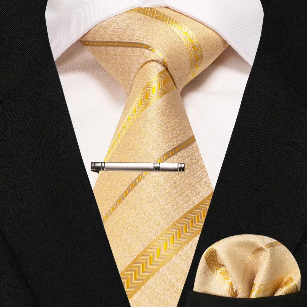 JEMYGINS New classic silk men’s tie 8cm gold plaid stripe Paisley business tie handkerchief Set Gift wedding party