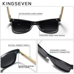 KINGSEVEN Unisex solbrille med stenger av bambus. Polariserende UV400 - solbriller