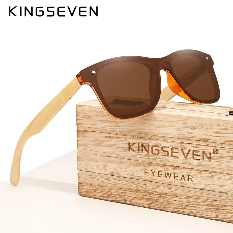 KINGSEVEN Unisex solbrille med stenger av bambus. Polariserende UV400 - solbriller