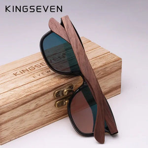 KINGSEVEN Unisex solbrille med stenger av valnøttre UV400 - solbriller