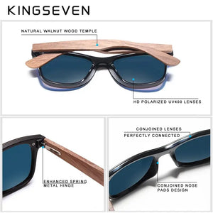 KINGSEVEN Unisex solbrille med stenger av valnøttre UV400 - solbriller