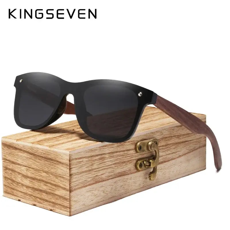 KINGSEVEN Unisex solbrille med stenger av valnøttre UV400 - solbriller