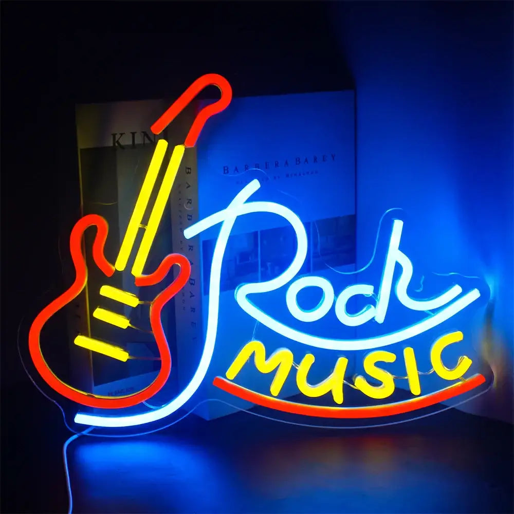 Rock Music Neon Signs Guitar Neon Signs Wall Decor USB Led Art Signs for Bedroom Music Party Rock Studio Bar Disco