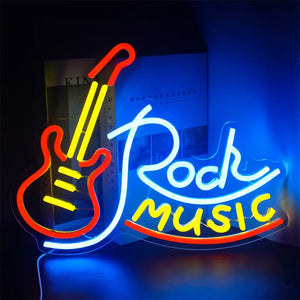 Rock Music Neon Signs Guitar Neon Signs Wall Decor USB Led Art Signs for Bedroom Music Party Rock Studio Bar Disco