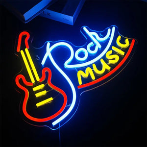 Rock Music Neon Signs Guitar Neon Signs Wall Decor USB Led Art Signs for Bedroom Music Party Rock Studio Bar Disco