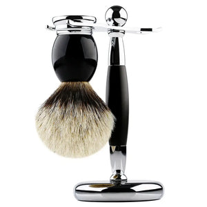 Shaving Brush and Stand Pure Silvertip Badger Hair Brush Set 22mm Stainless Steel Shaving Stand,Black Resin Alloy