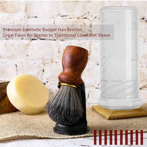 Synthetic Badger Hair Shaving Brush Set with Holder Stand Travel Case 3in1 Rare Blood Ebony Handle Brush Shaving Kit