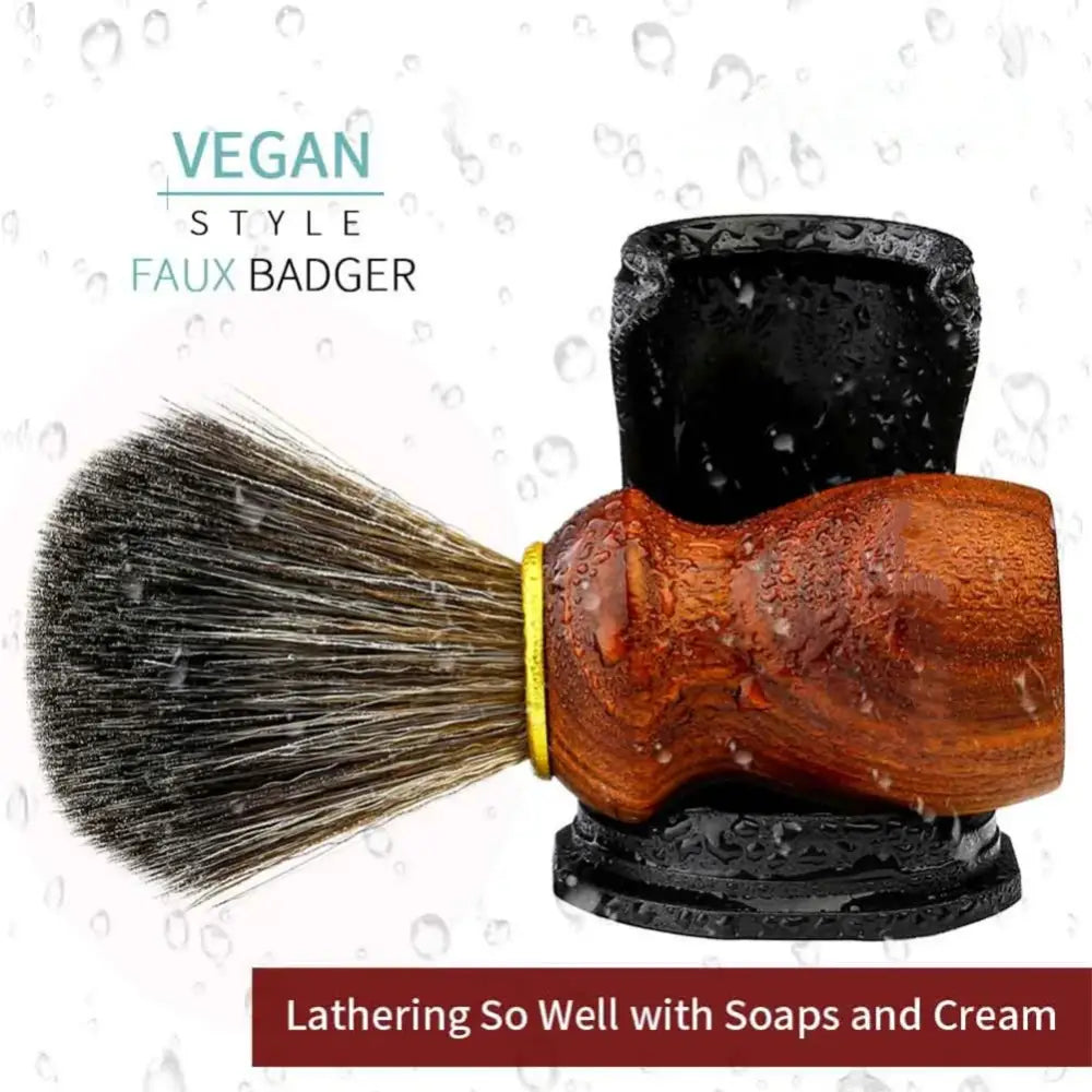 Synthetic Badger Hair Shaving Brush Set with Holder Stand Travel Case 3in1 Rare Blood Ebony Handle Brush Shaving Kit