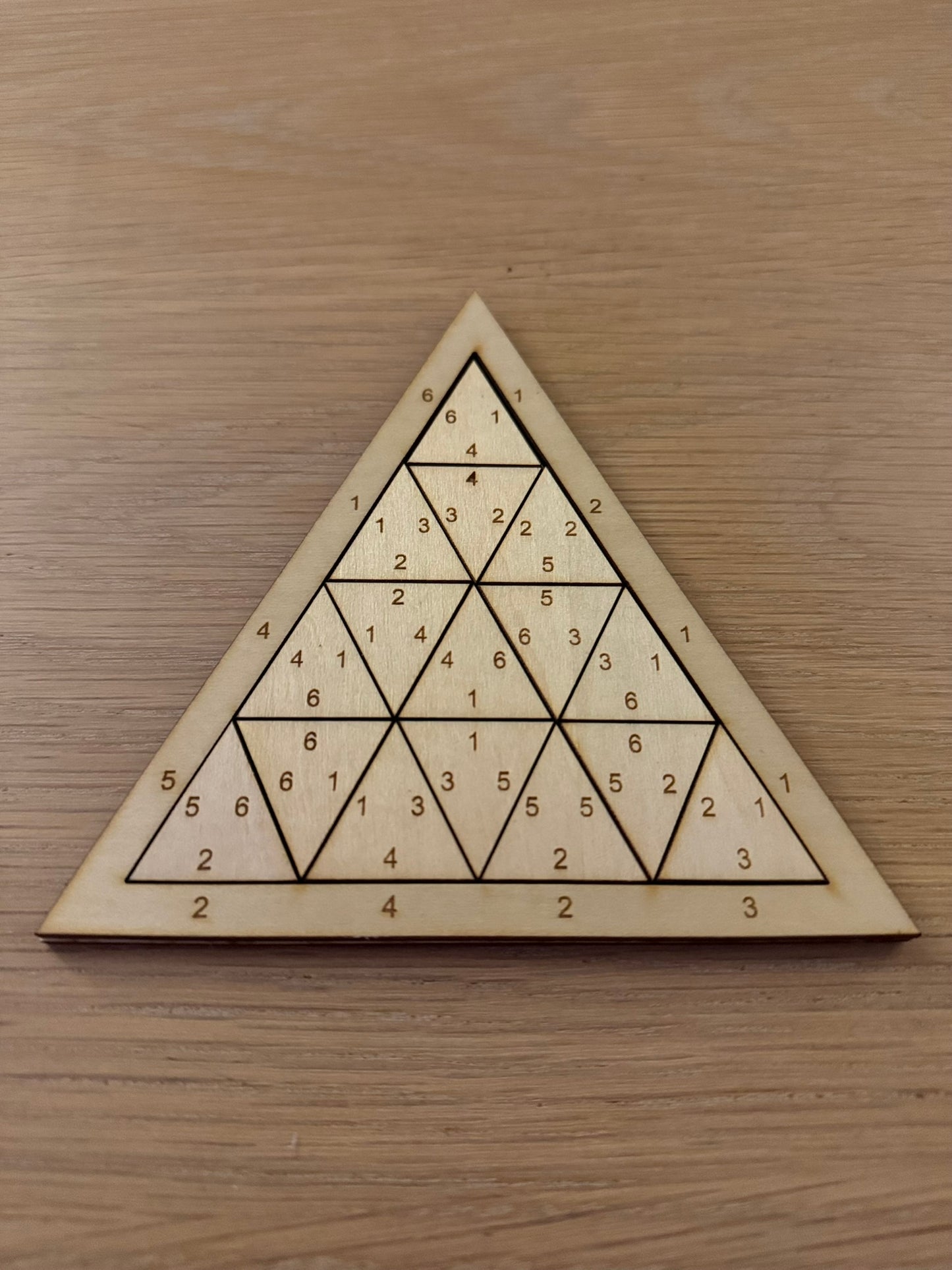 Wooden Triangle Puzzle – Montessori-inspired Number Game (15×15×15 cm)