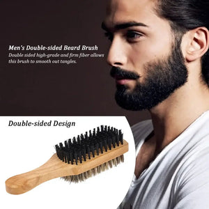 Wood Handle Men’s Beard Brush Men Mustache Brushes Comb Double-sided Facial Hair Brush Male Face Message Shaving